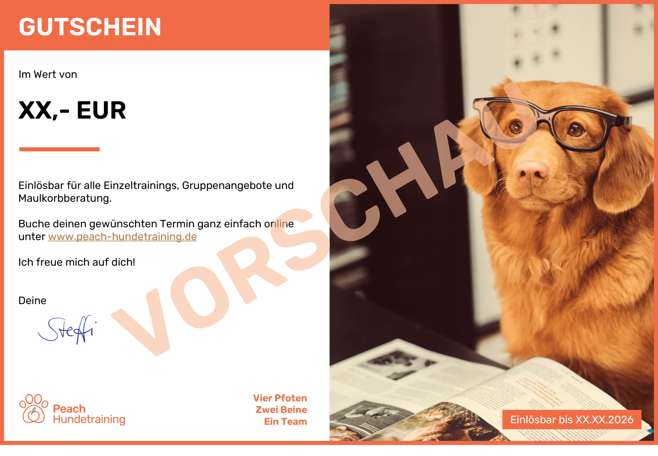 Vorschau des Peach-Hundetraining-Gutscheins